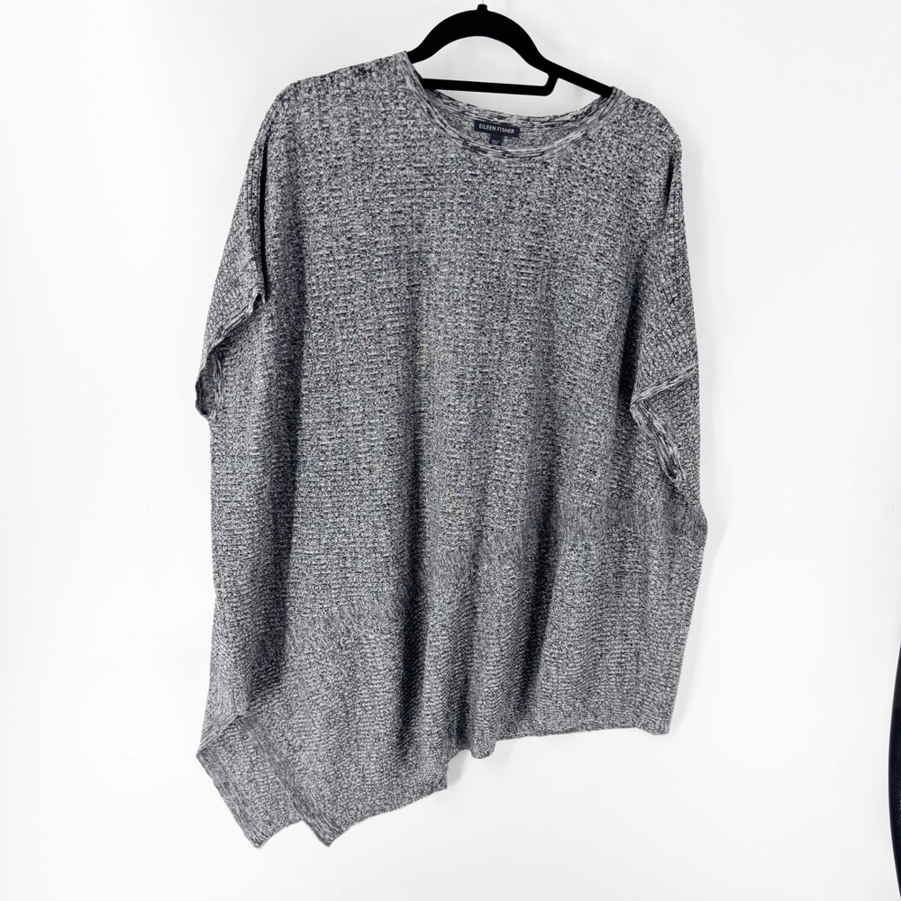 Eileen Fisher Grey Marl Hemp Blend Asymmetrical Knit Top L/XL S1VQX